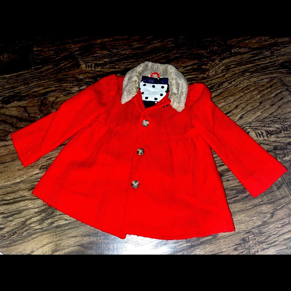 Cherokee Red lined pea coat, like new, toddler size 3, faux fur collar
